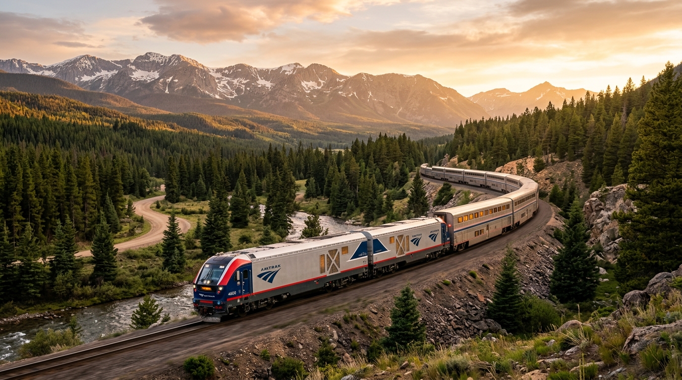 Passenger train traveling through scenic mountain canyon